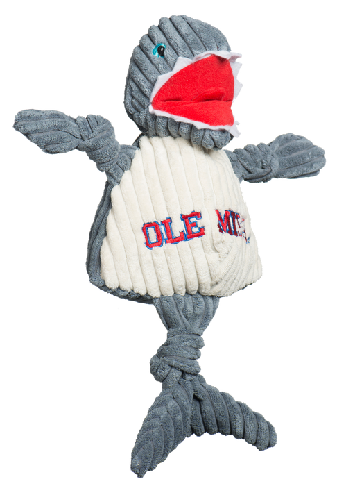 HuggleHounds NCAA Ole Miss (U. of Mississippi), Tony Land Shark Knottie® Plush Dog Toy