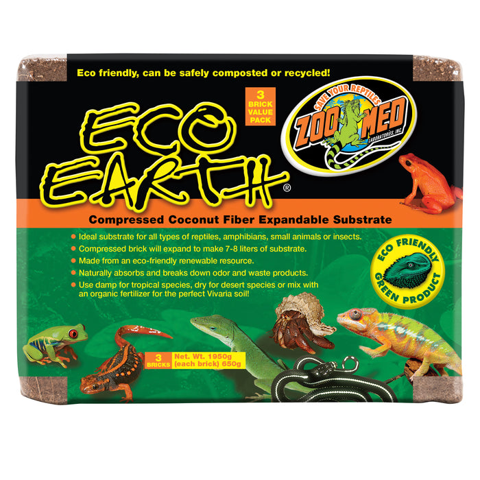 Zoo Med Eco Earth Coconut Fiber Substrate Brown 3 Pack