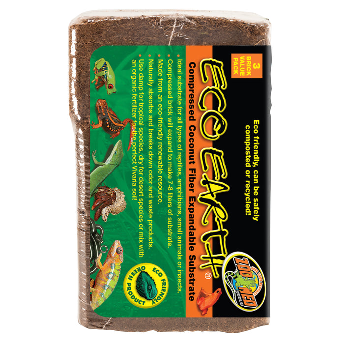 Zoo Med Eco Earth Coconut Fiber Substrate Brown 3 Pack