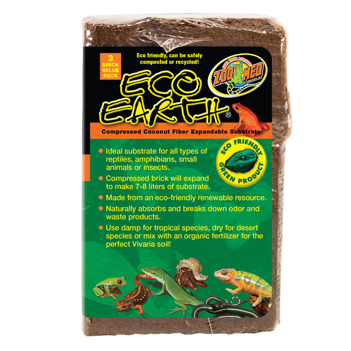 Zoo Med Eco Earth Coconut Fiber Substrate Brown 3 Pack