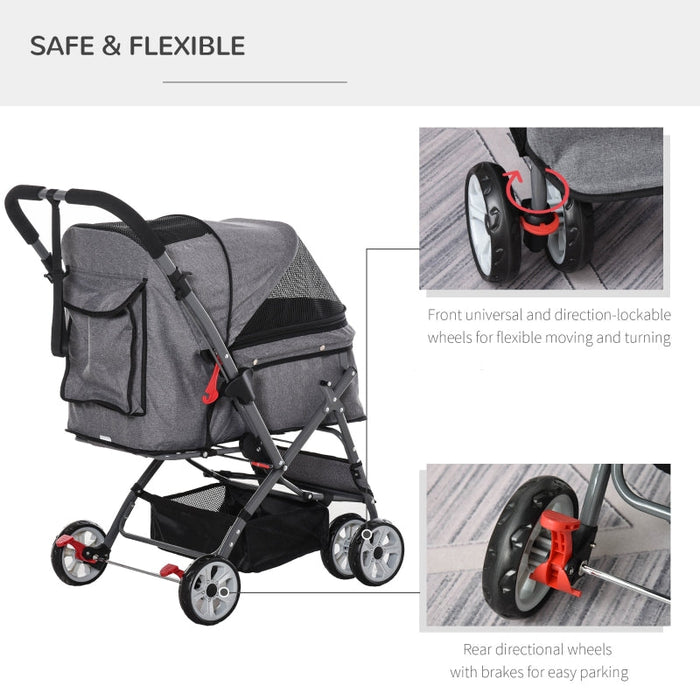 Furr Baby Gifts Pet Foldable Travel Carriage Stroller with Reversible Handle