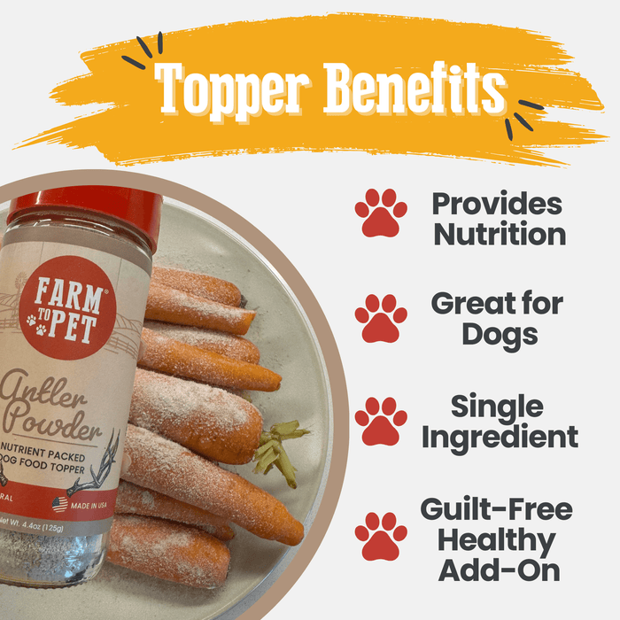 Farm to Pet Treat Topper Antler Powder Dog and Cats Food Topper 4.4 oz