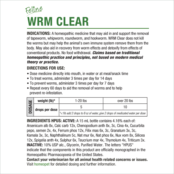 HomeoPet Feline WRM Clear 15 ml