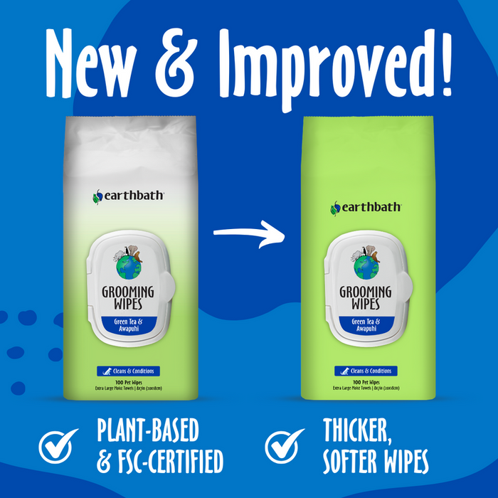 Earthbath Grooming Wipes, Green Tea & Awapuhi (100 Count)