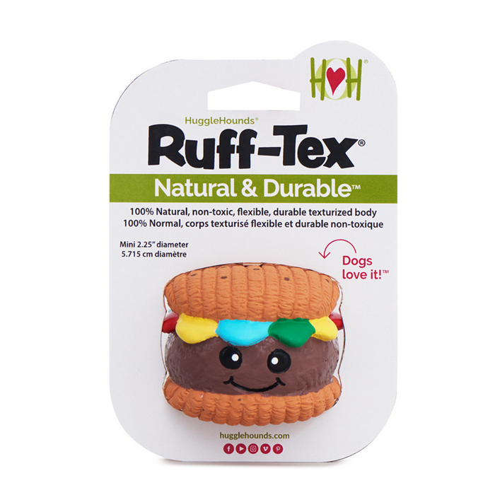 HuggleHounds Big Buns Foodies Hamburger Ruff-Tex® Latex Ball Dog Toy