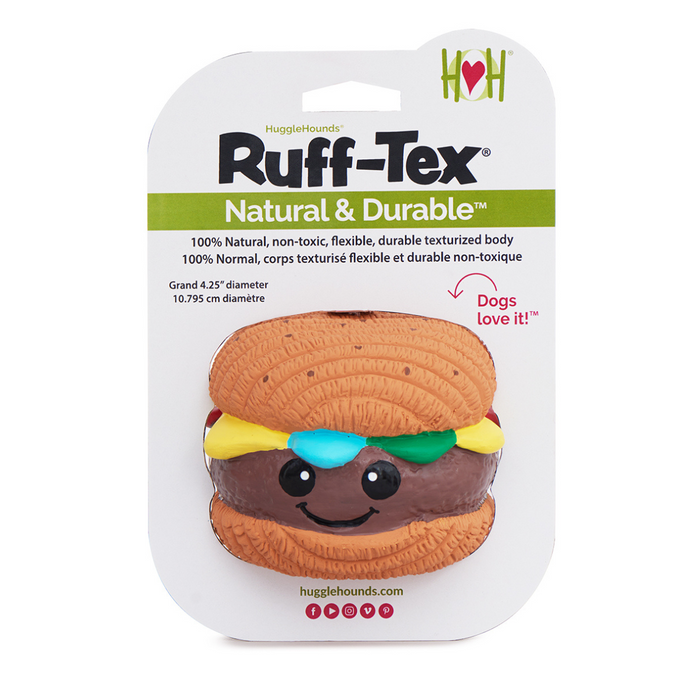 HuggleHounds Big Buns Foodies Hamburger Ruff-Tex® Latex Ball Dog Toy