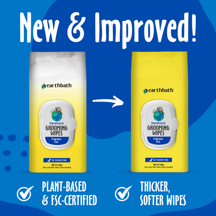 Earthbath Hypo-Allergenic Grooming Wipes, Fragrance Free (100 Count)