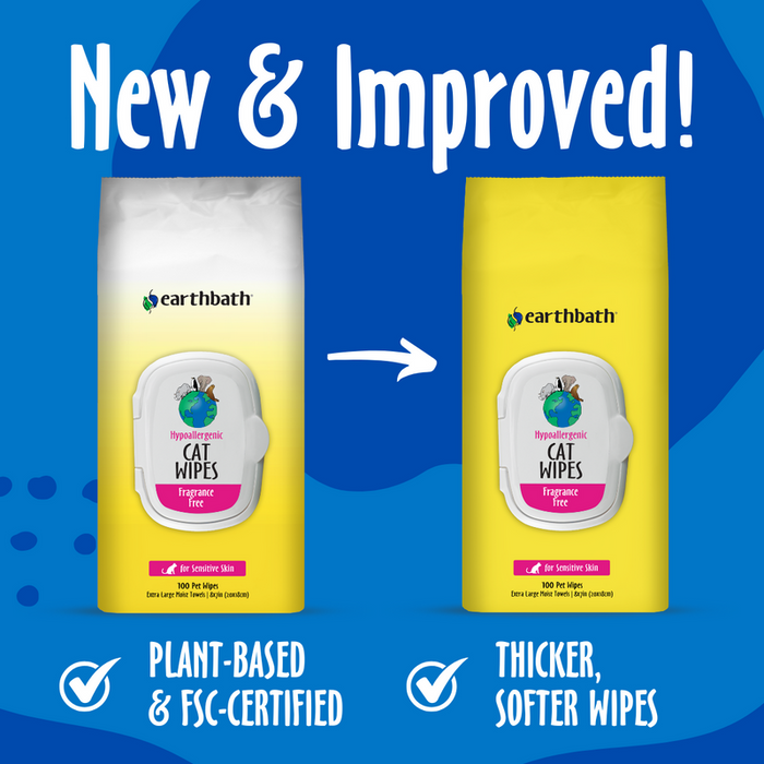 Earthbath Hypo-Allergenic Cat & Kitten Grooming Wipes, Fragrance Free (100 Count)
