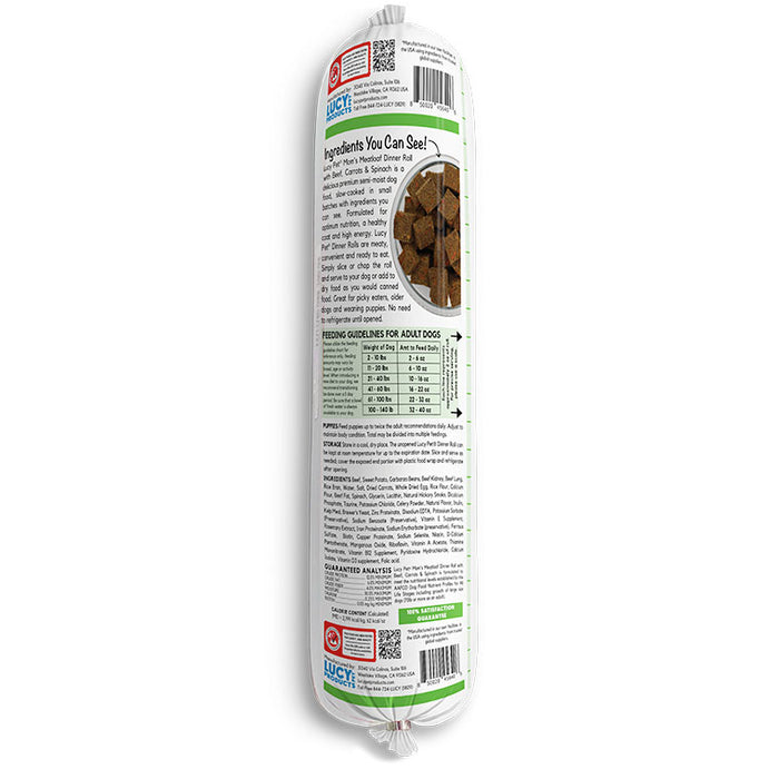 Lucy Pet Products Mom's Meatloaf Dinner Roll Beef, Carrots & Spinach 4lb