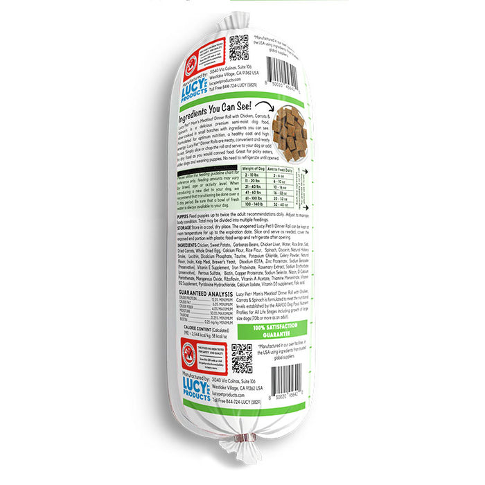 Lucy Pet Products Mom's Meatloaf Dinner Roll Display Chicken, Carrots & Spinach 36ct 2.75oz (Pack of 36)