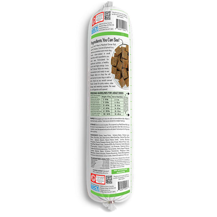 Lucy Pet Products Mom's Meatloaf Dinner Roll Chicken, Carrots & Spinach 4lb
