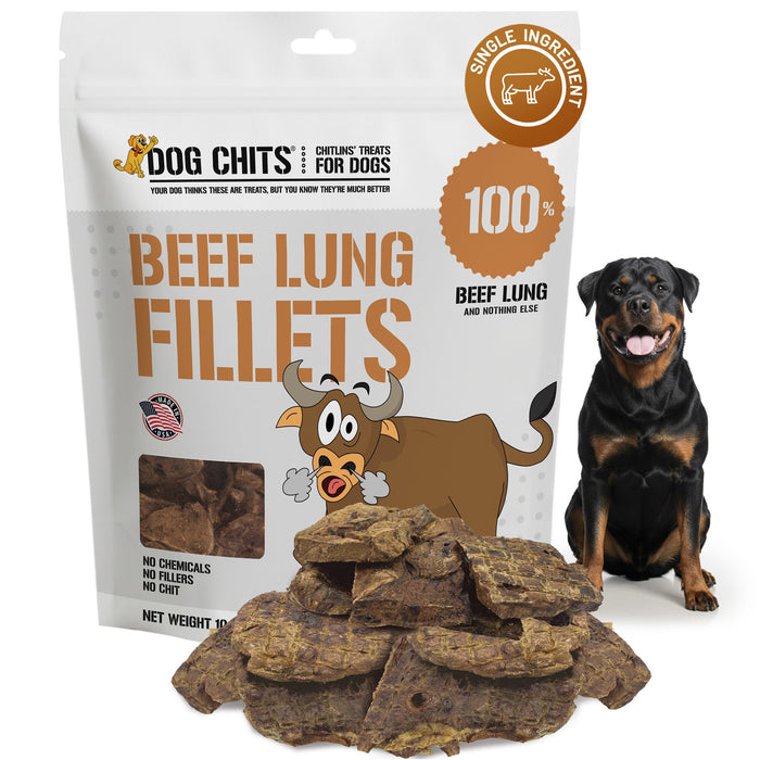 Dog Chits Pet Products Beef Lung Fillets Dog Treats- 10 oz.