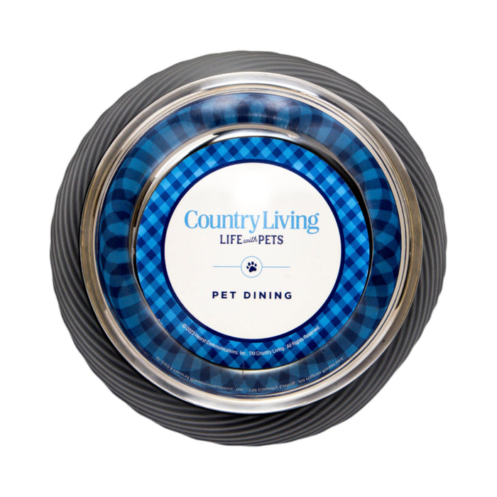 Country Living Set of 2 Round Twill Melamine Dog Bowls with Removable Stainless Steel Inserts – Black