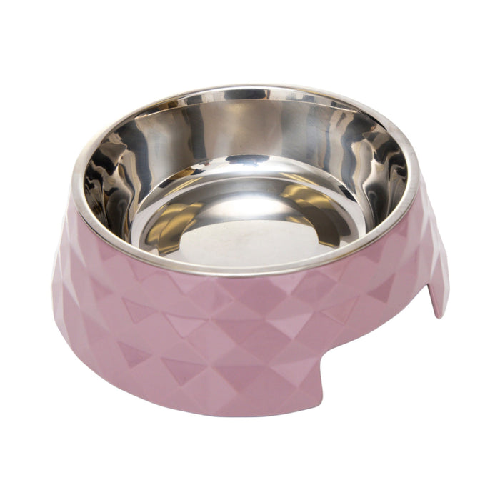 Country Living Set of 2 Diamond Twill Melamine Dog Bowls with Removable Stainless Steel Inserts – Wood Rose