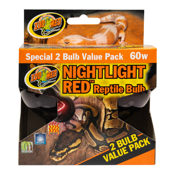 Zoo Med Nightlight Red Reptile Bulb Red 60 Watt 2 Pack
