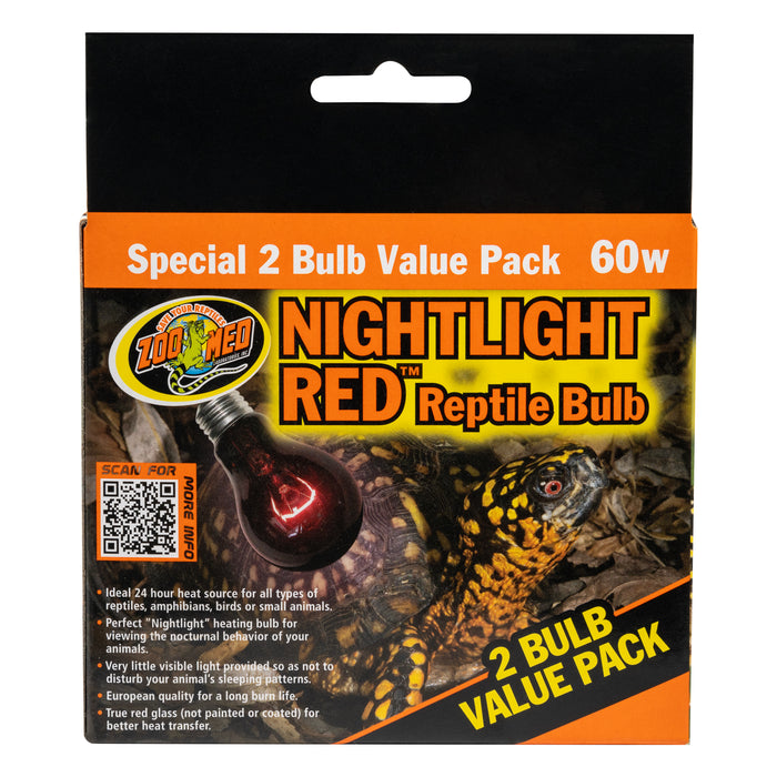 Zoo Med Nightlight Red Reptile Bulb Red 60 Watt 2 Pack