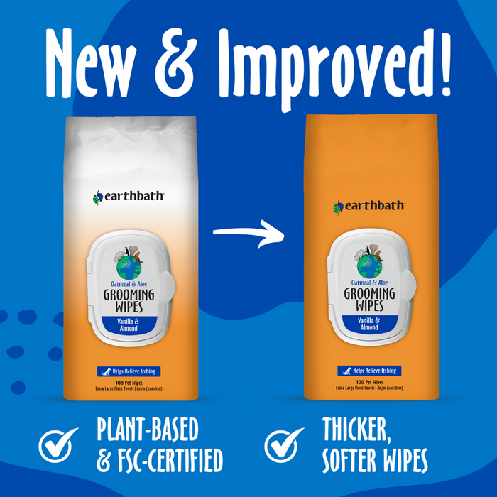 Earthbath Oatmeal & Aloe Grooming Wipes, Vanilla & Almond Soft-Sided Pouch (100 Count)