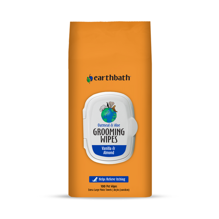 Earthbath Oatmeal & Aloe Grooming Wipes, Vanilla & Almond Soft-Sided Pouch (100 Count)