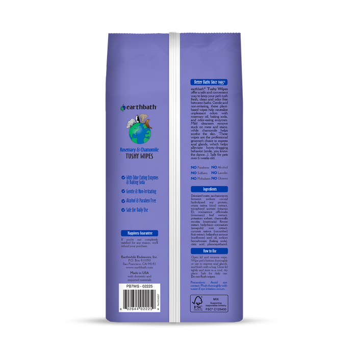 Earthbath Tushy Wipes, Rosemary & Chamomile (100 Count)