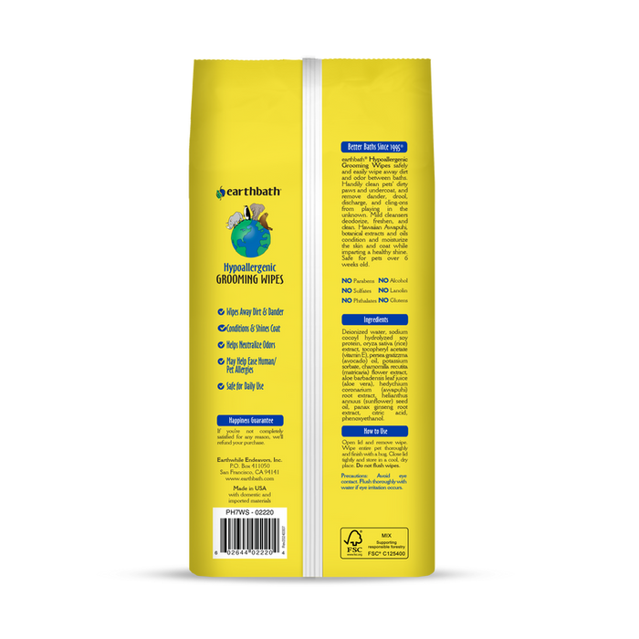 Earthbath Hypo-Allergenic Grooming Wipes, Fragrance Free (100 Count)