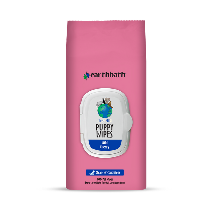 Earthbath Ultra-Mild Puppy Wipes, Wild Cherry (100 Count)