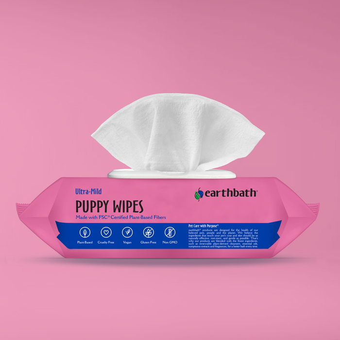 Earthbath Ultra-Mild Puppy Wipes, Wild Cherry (100 Count)