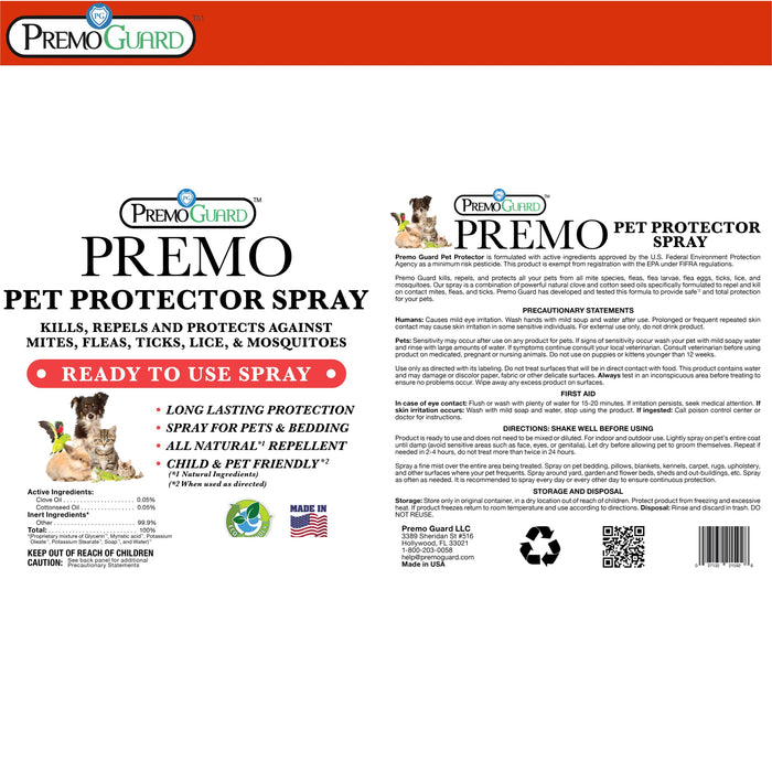 Premo Natural Product Plant Based Non-Toxic Pet Protector Spray