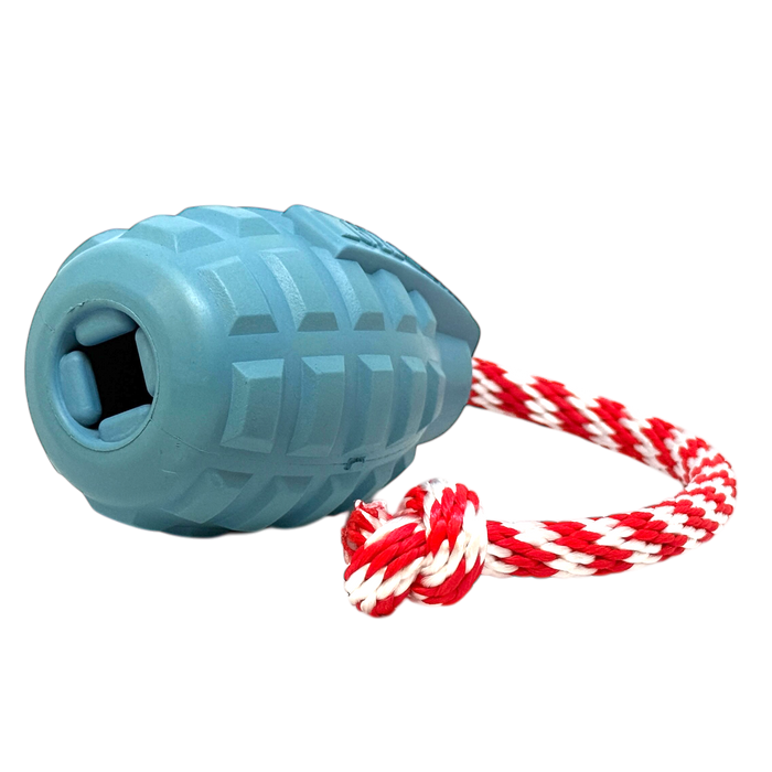 SodaPup USA-K9 Grenade Rubber Dog Toy - Chew, Treat Dispenser & Tug Toy Steel Blue