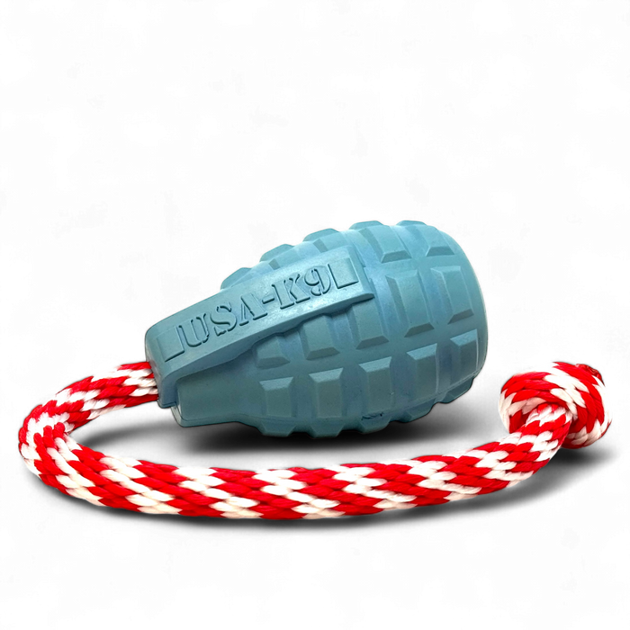 SodaPup USA-K9 Grenade Rubber Dog Toy - Chew, Treat Dispenser & Tug Toy Steel Blue