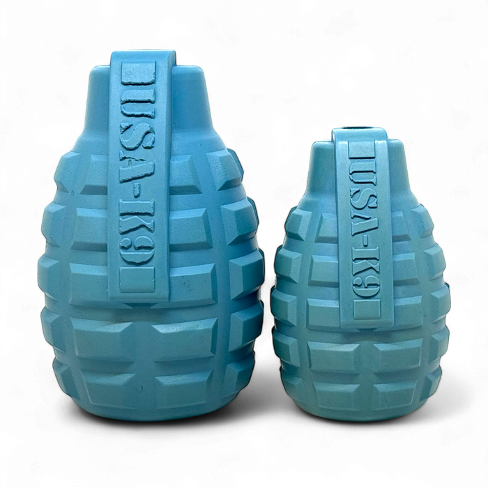 SodaPup USA-K9 Grenade Rubber Dog Toy - Chew, Treat Dispenser & Tug Toy Steel Blue