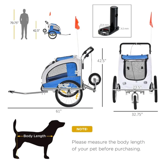 Furr Baby Gifts Elite II 2-In-1 Pet Dog Bike Trailer and Stroller