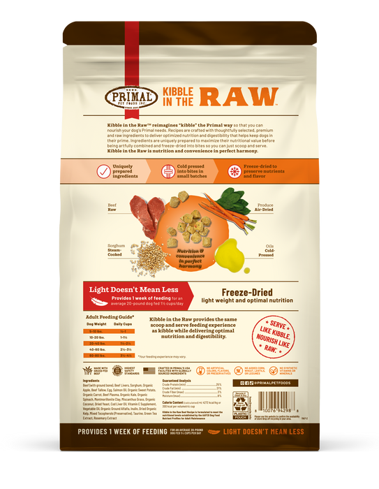 Primal Pet Foods - Primal Pet Foods Beef Recipe Kibble in the Raw Dog Food