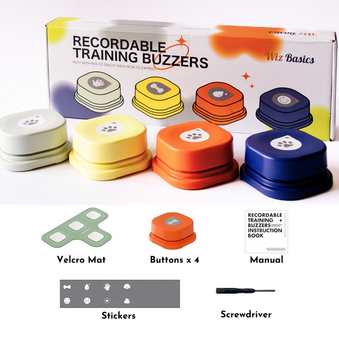 Wiz Basics Recordable Training Buttons for Dogs (Set of 4 With Mat)