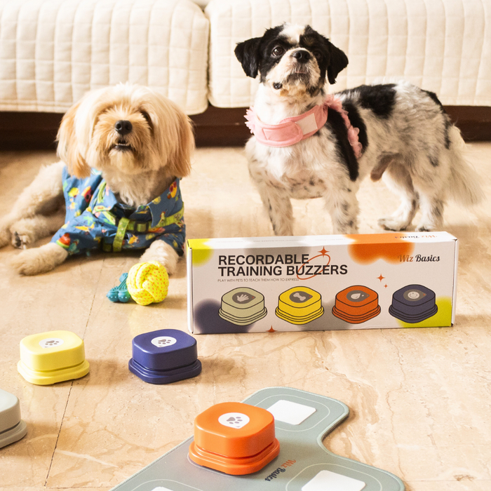 Wiz Basics Recordable Training Buttons for Dogs (Set of 4 With Mat)