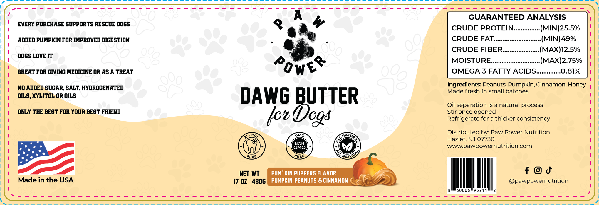 Paw Power Nutrition Dawg Butter Pum'kin Puppers Flavor Food Topper