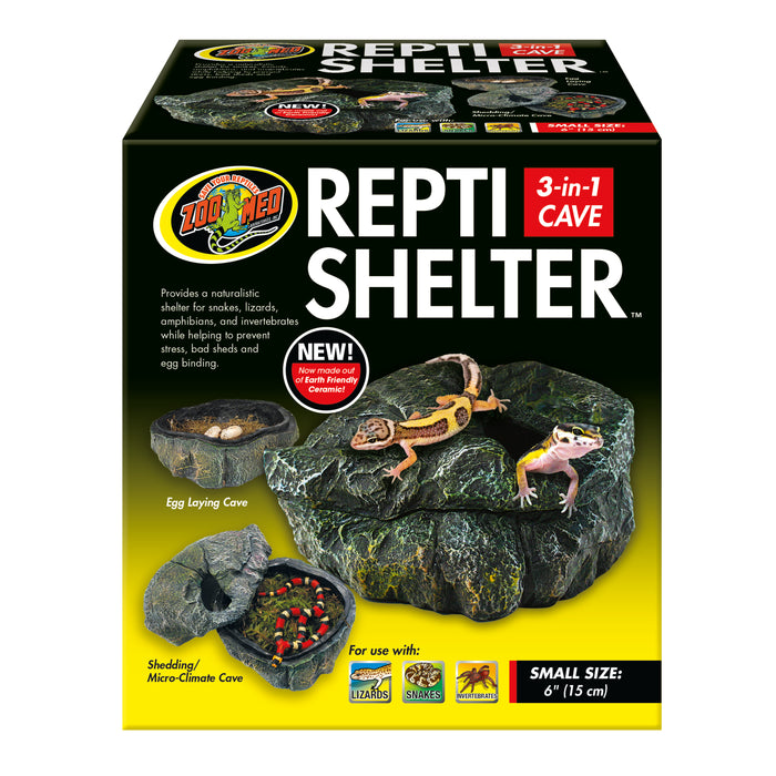 Zoo Med Repti Shelter 3-in-1 Cave Terrarium Hideaway Black 6in SM