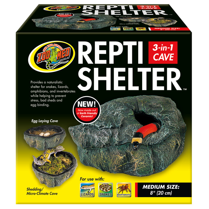 Zoo Med Repti Shelter 3-in-1 Cave Terrarium Hideaway Black 8in MD