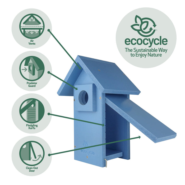 Nature's Way Bird Products Ecocycle Bluebird Bungalow Bird House, Blue