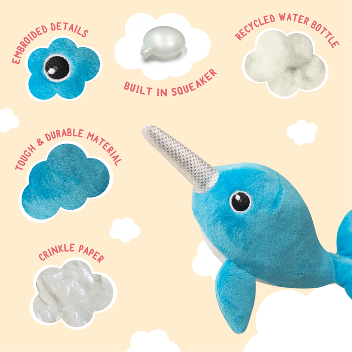 SnugArooz Baby Nikki the Narwhal Plush Dog Toy