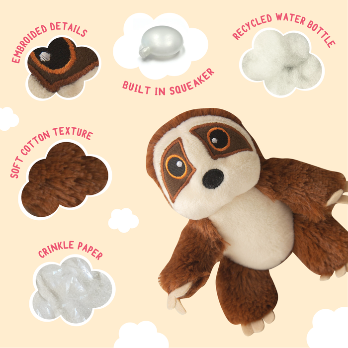 SnugArooz Baby Sasha the Sloth Plush Dog Toy