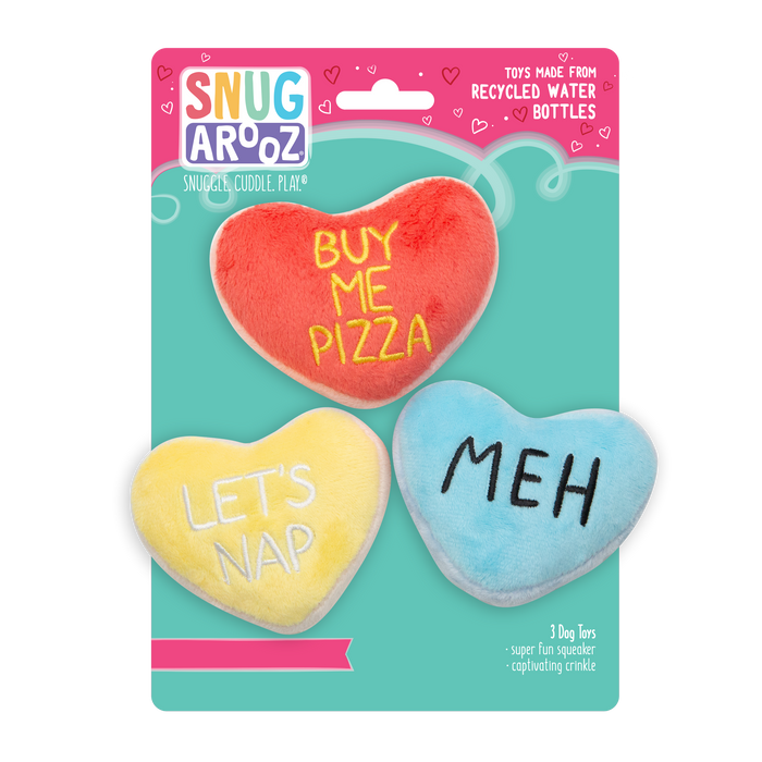 SnugArooz Candy Hearts 3 Pack Plush Dog Toy