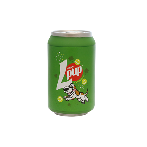 Silly Squeaker Soda Can Lucky Pup Dog Toy