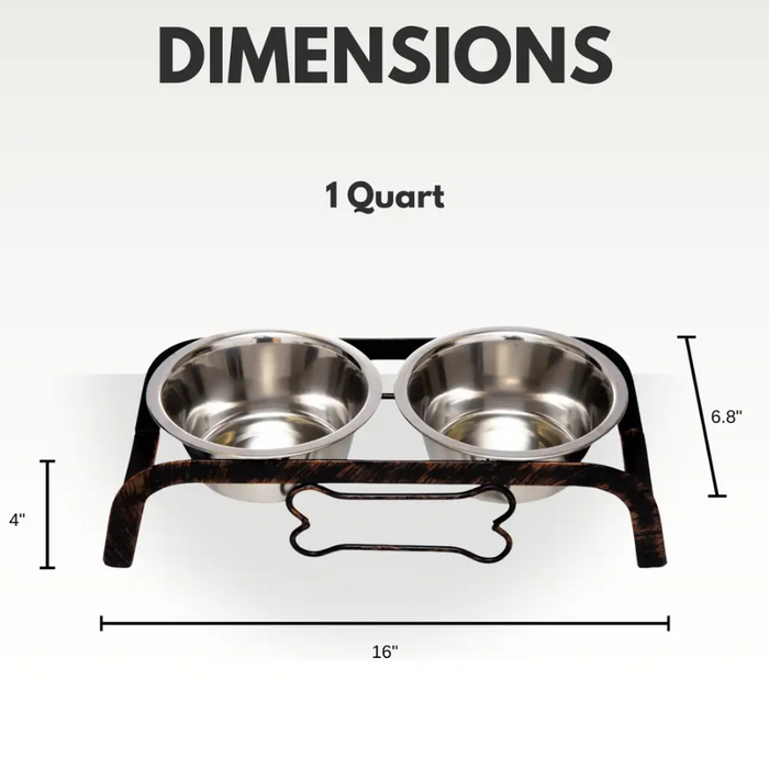 Country Living Rustic Dog Bone Elevated Feeder with 2 Stainless Steel Bowls