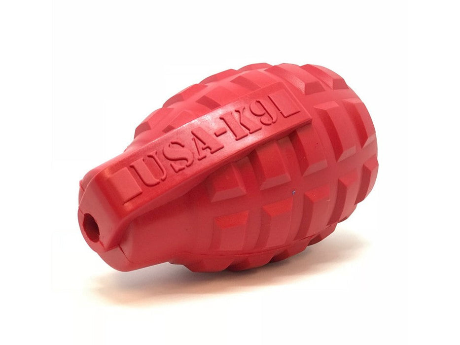 SodaPup USA-K9 Grenade eDispenser Durable Rubber Chew Toy & Treat Dispenser - red