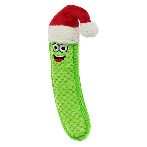Tuffy Holiday Funny Food Pickle Santa Hat Dog Toy