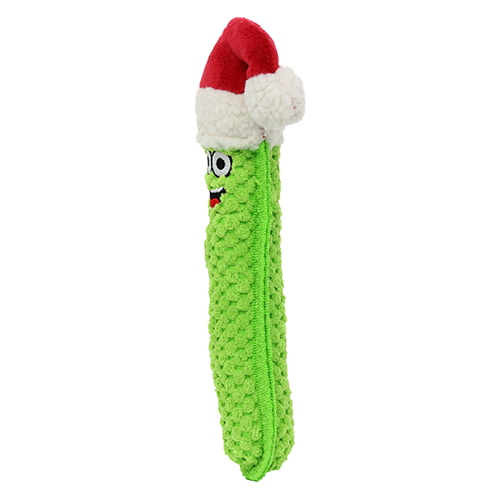 Tuffy Holiday Funny Food Pickle Santa Hat Dog Toy