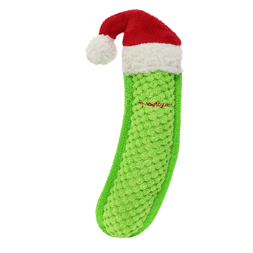 Tuffy Holiday Funny Food Pickle Santa Hat Dog Toy