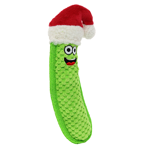 Tuffy Holiday Funny Food Pickle Santa Hat Dog Toy
