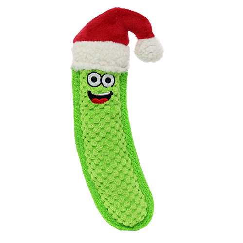 Tuffy Holiday Funny Food Pickle Santa Hat Dog Toy