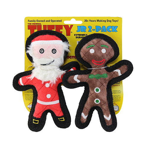 Tuffy Junior Holiday Gingerbread Man and Santa Dog Toy (Pack of 2)